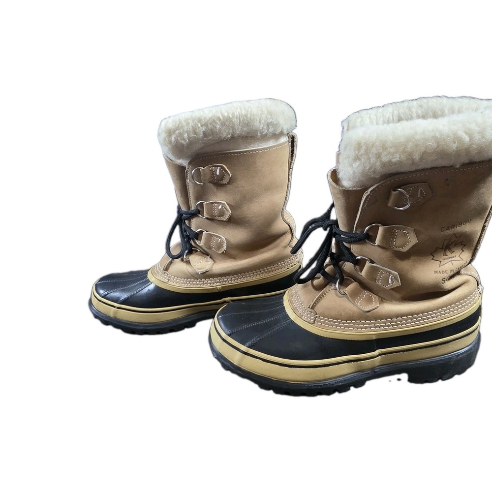 Vtg Sorel Caribou Snow Duck Boots Men's 9 Tan Leather Wool Lined Kaufman Canada - Picture 3 of 11